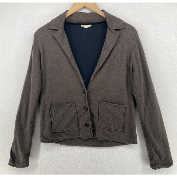 EILEEN FISHER Sweater Knit S Jersey Lined Organic Cotton Blazer Cardigan Brown - Picture 2 of 12